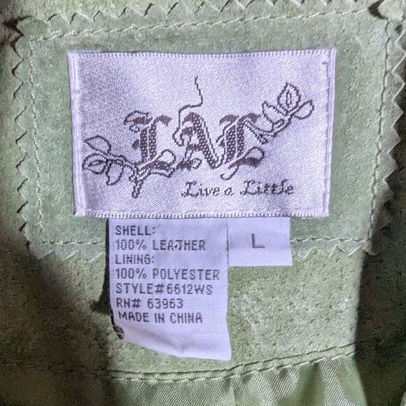 Vtg Y2K Live a Little Pale Green Genuine Suede Single Button Collared Jacket L - Picture 4 of 4